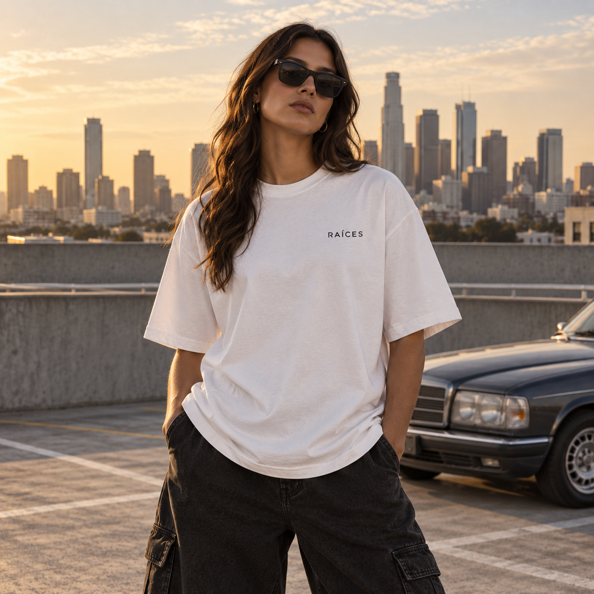 RAÍCES MI VIDA. MIS REGLAS. Heavy Oversized Tee – Lifestyle- und Produktaufnahme 2