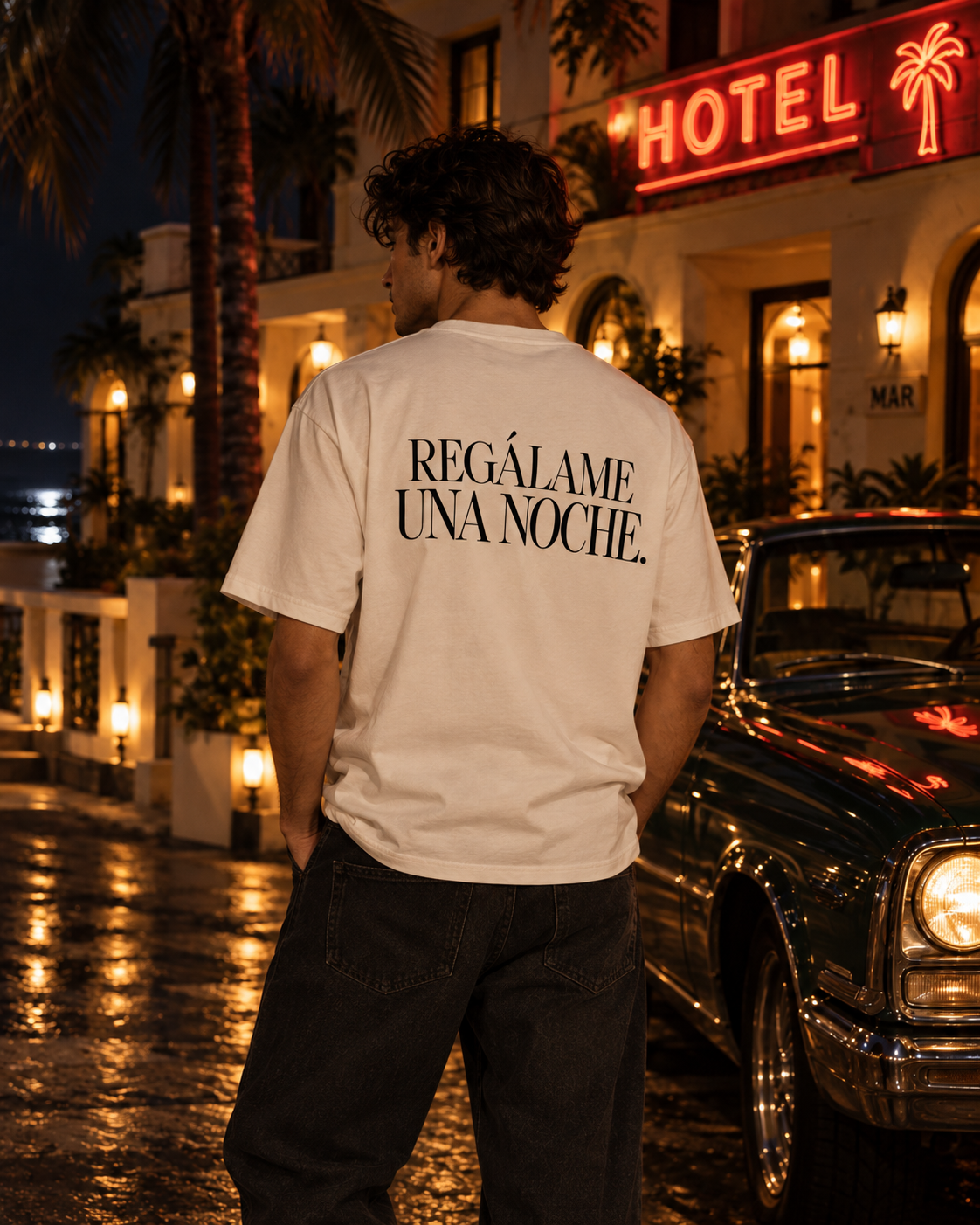 RAÍCES REGÁLAME UNA NOCHE Heavy Oversized Tee – Lifestyle- und Produktaufnahme 3