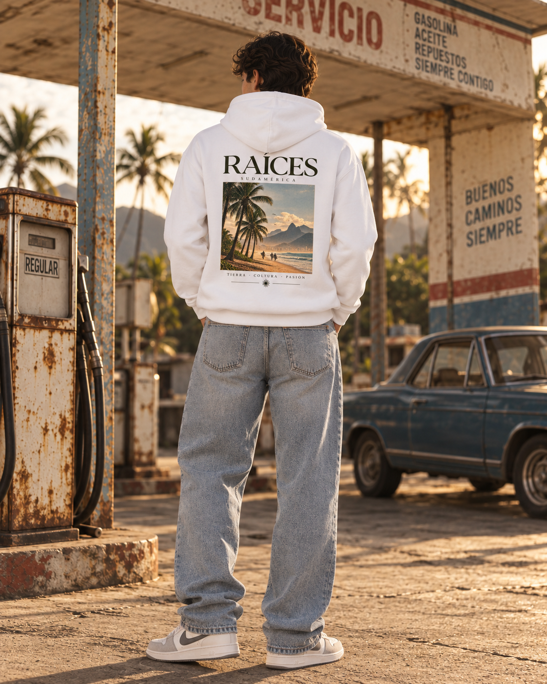 RAÍCES SUDAMÉRICA Essential Hoodie – Lifestyle- und Produktaufnahme 2